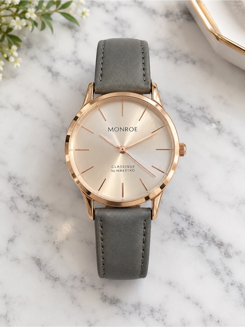 MONROE Classique by Maestro Watch | Rose Gold Tone | Grey Leather